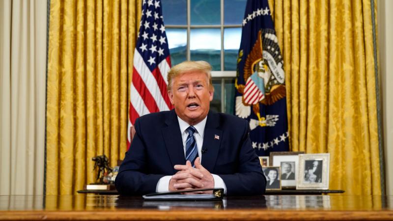 President Donald Trump addresses the nation from the Oval Office