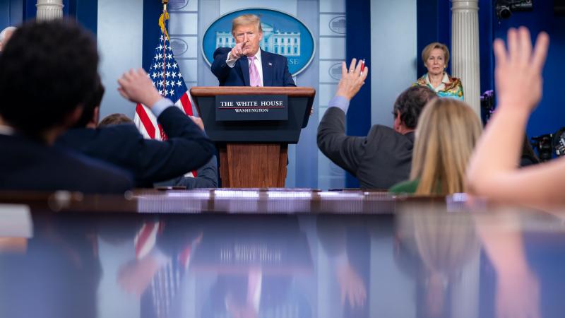 President Trump at a White House coronavirus task force briefing