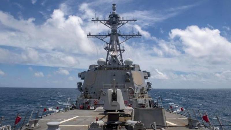 The USS Mustin transits the East China Sea