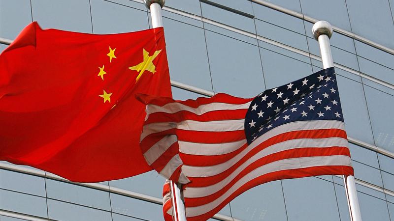 U.S. and Chinese flags in Beijing in 2007