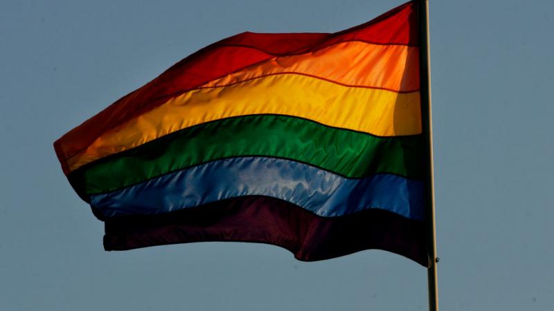 Rainbow flag above San Diego Lesbian Gay Bisexual Transgender Community Center in 2008