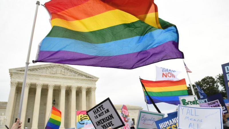 Demonstrators outside US Supreme Court in 2019