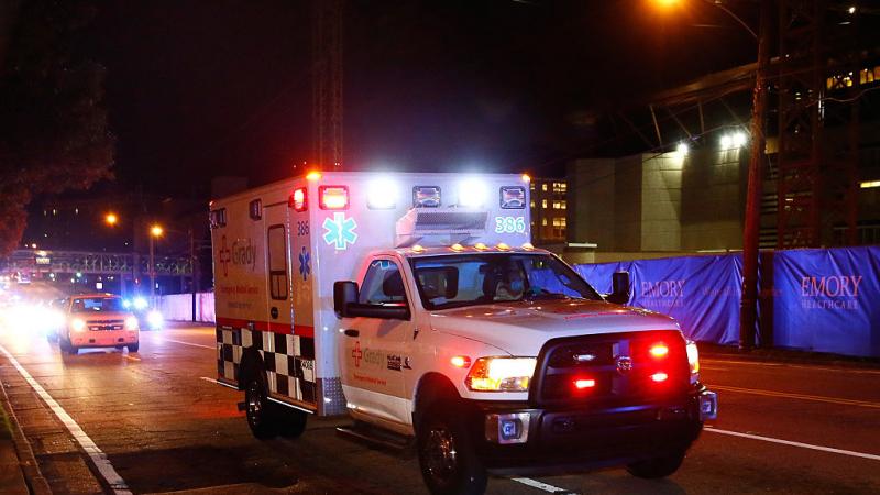 Ebola patient arrives by ambulance at Emory University Hospital in Georgia in 2014
