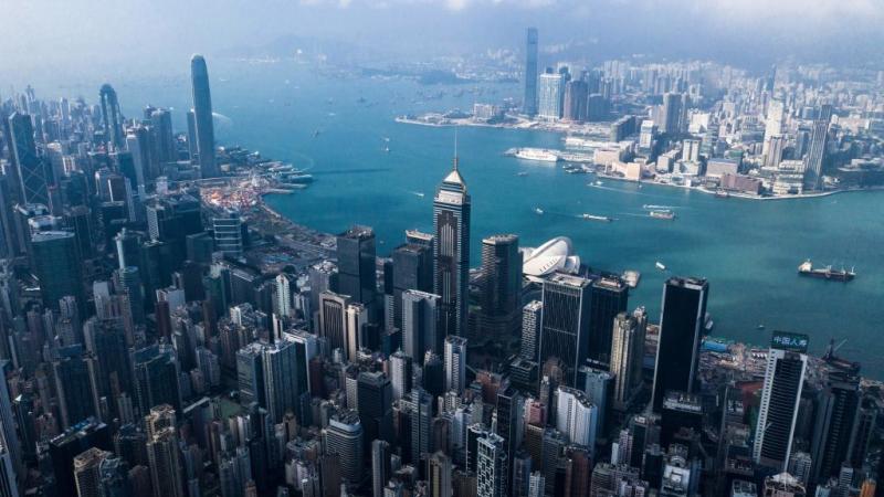 Aerial photo of general view of Hong Kong skyline in December 2018