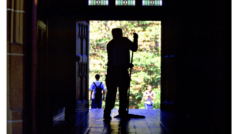 Janitor mopping