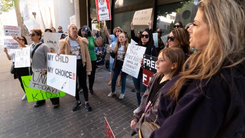 Parents protesting a teacher-invoked mask mandate in Los Angeles, California