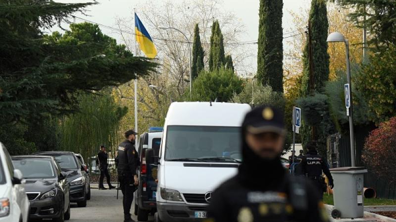 Spanish police at Ukrainian Embassy after explosion, Madrid, Nov. 30, 2022