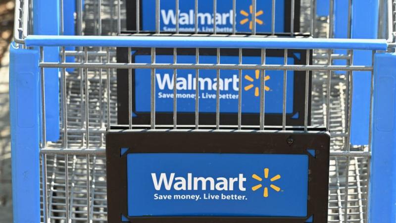 Walmart shopping carts in Burbank, Calif.