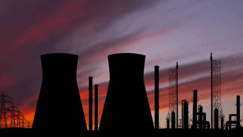 Nuclear power plant at sunset