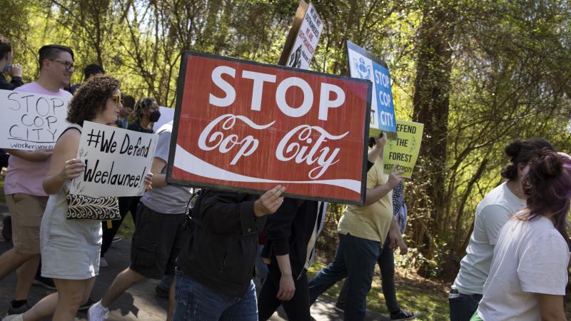 Protesters demonstrating against the police training center