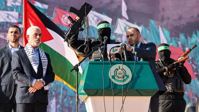 Yahia al-Sinwar (2nd-L), Hamas militant, Gaza City, Dec. 14, 2022