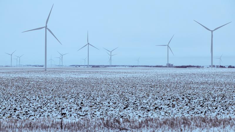 Wind turbines, snow, Jan. 11, 2024 in Ogden, Iowa