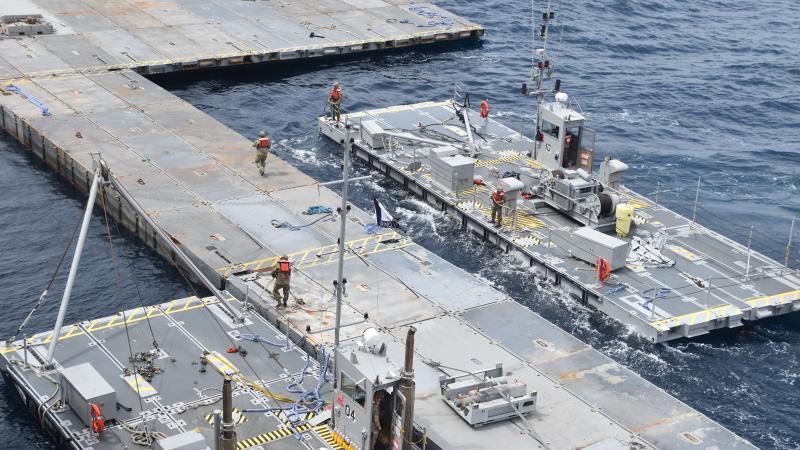 Construction of Gaza pier, Mediterranean Sea, April 26, 2024