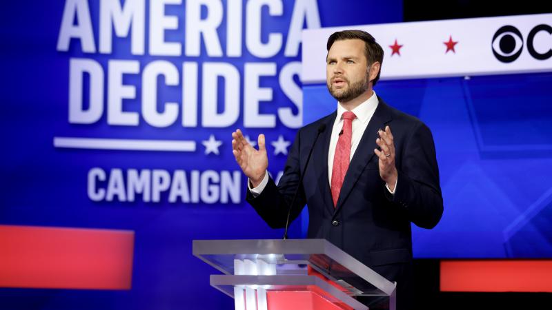Republican vice presidential candidate, Sen. JD Vance (R-OH) speaks during a debate at the CBS Broadcast Center on October 1, 2024 in New York City. 