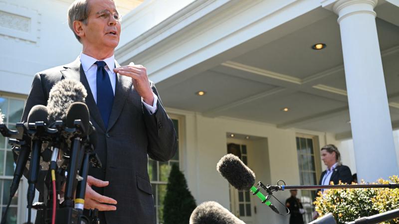 US Treasury Secretary Scott Bessent speaks to the press outside the West Wing of the White House in Washington, DC, on April 9, 2025. President Donald Trump announced a 90 day pause on his sweeping tariffs Wednesday, giving all countries a 10 percent baseline except China, which will see even higher levies.
