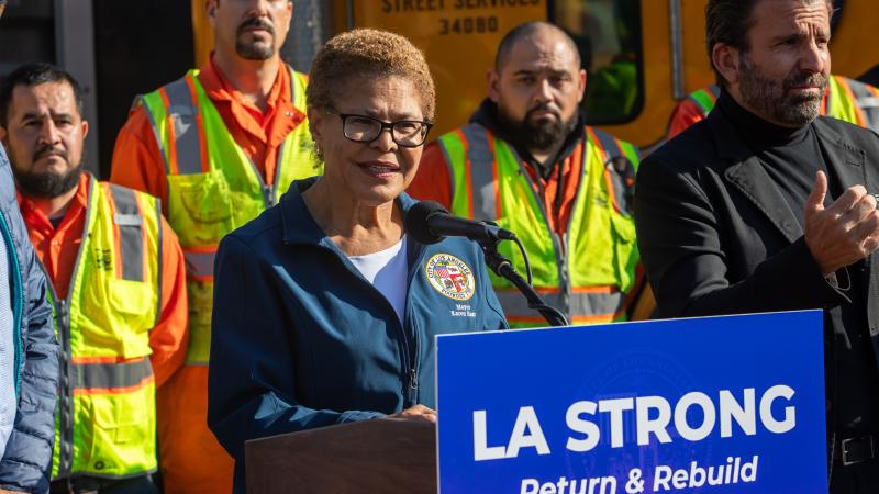 Karen Bass speaks about rebuilding after wildfire
