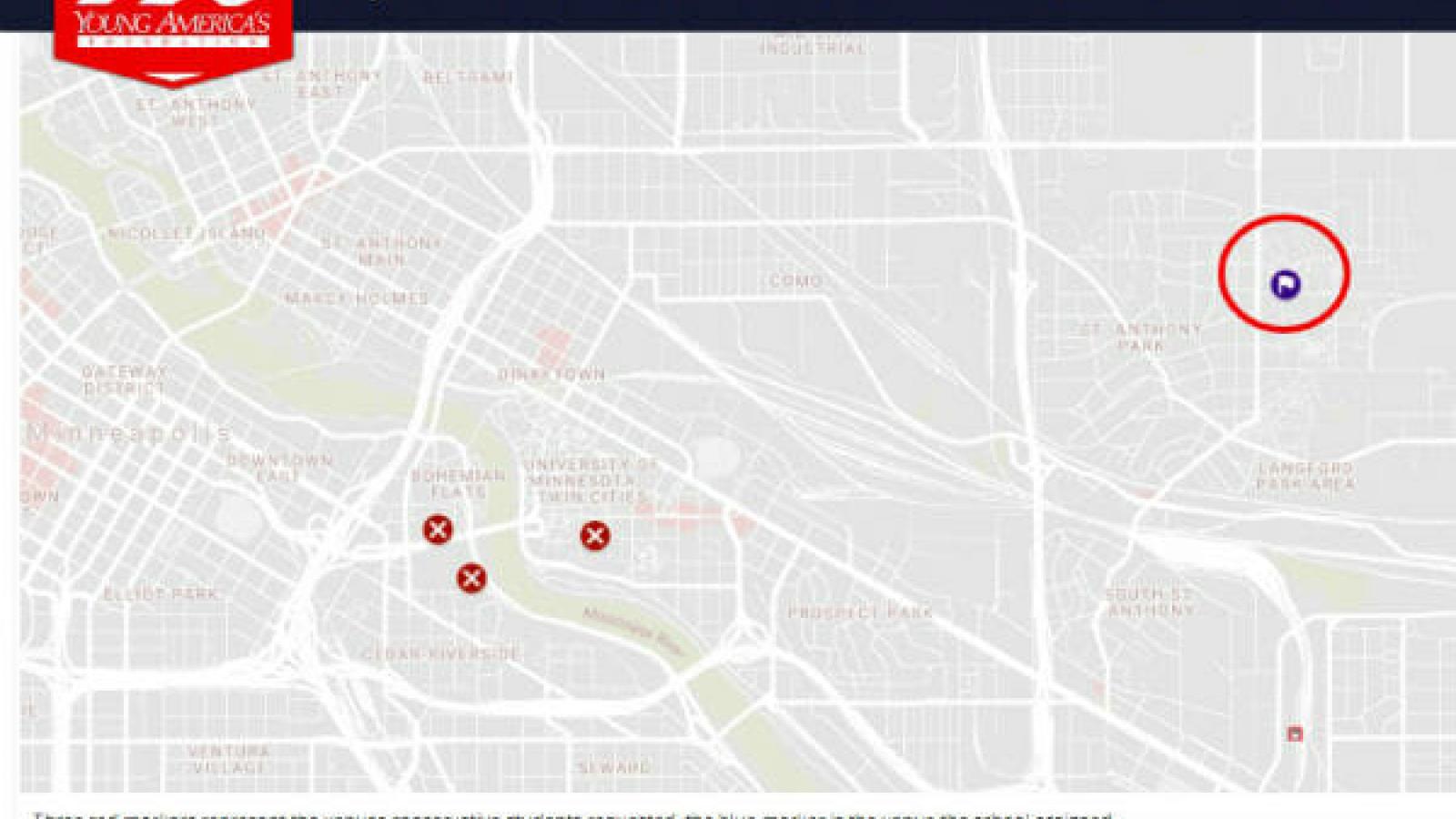 Map of University of Minnesota venues sought for Shapiro speech versus venue selected