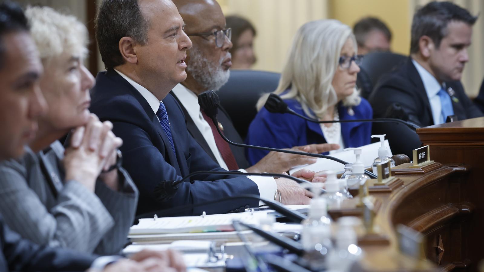 Rep. Adam Schiff (D-CA) delivers remarks during the fourth hearing by the House Select Committee to Investigate the January 6th Attack on the U.S. Capitol in the Cannon House Office Building on June 21, 2022 in Washington, DC.
