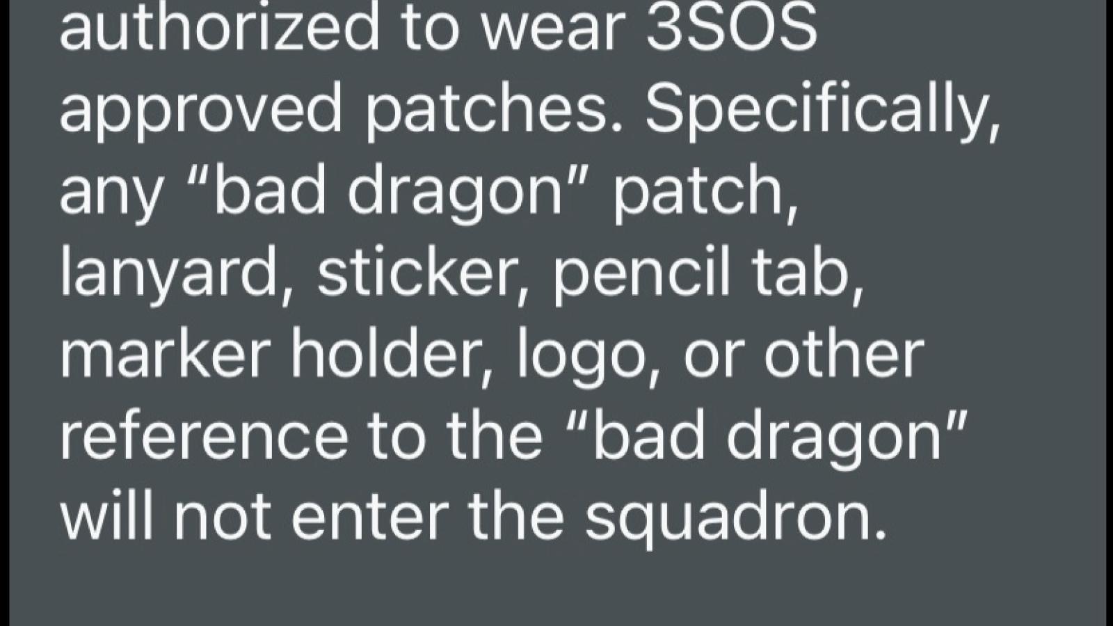 3rd Special Operations Squadron message about Bad Dragon