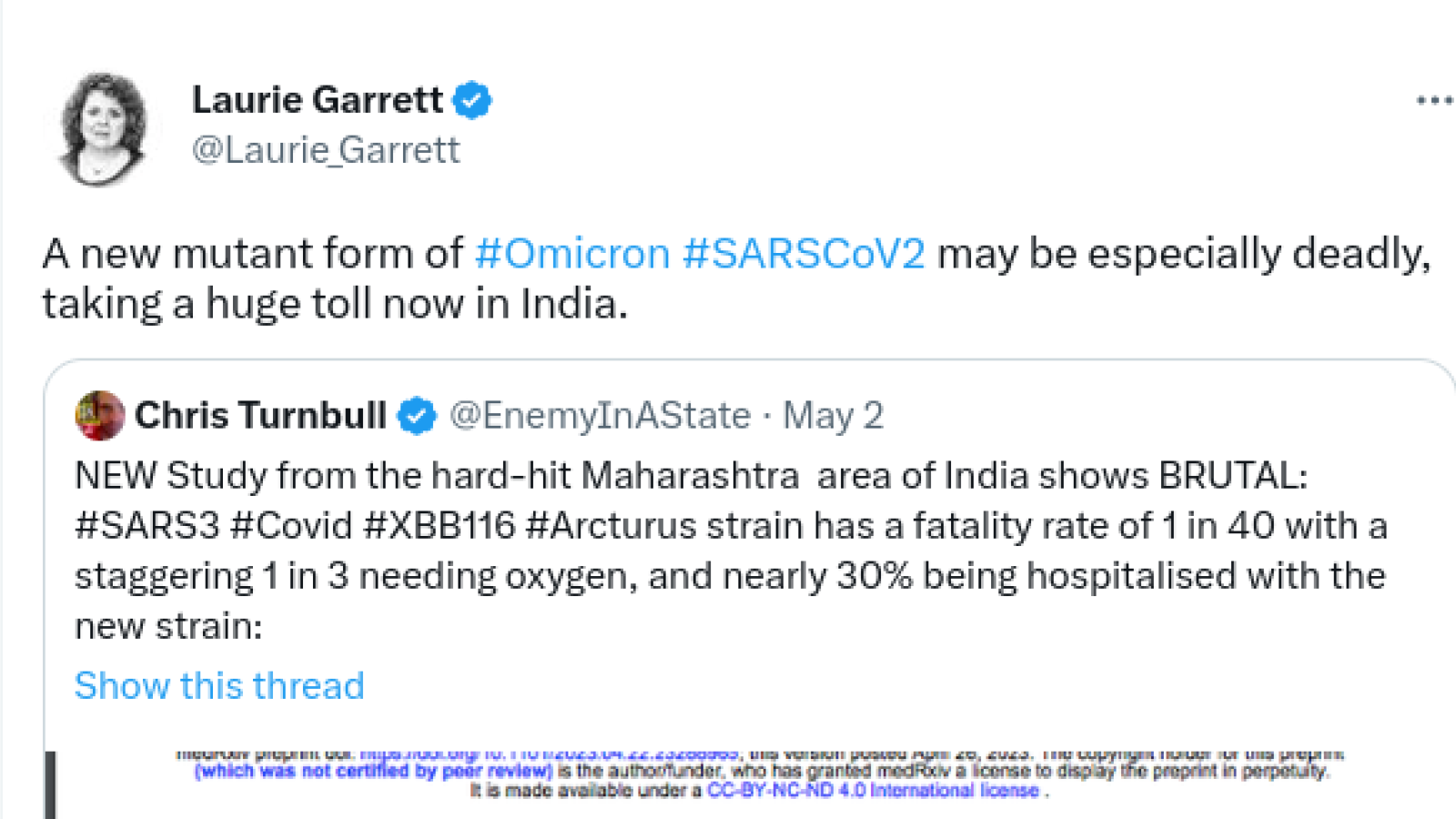 Pulitzer winner shares false characterization of COVID study