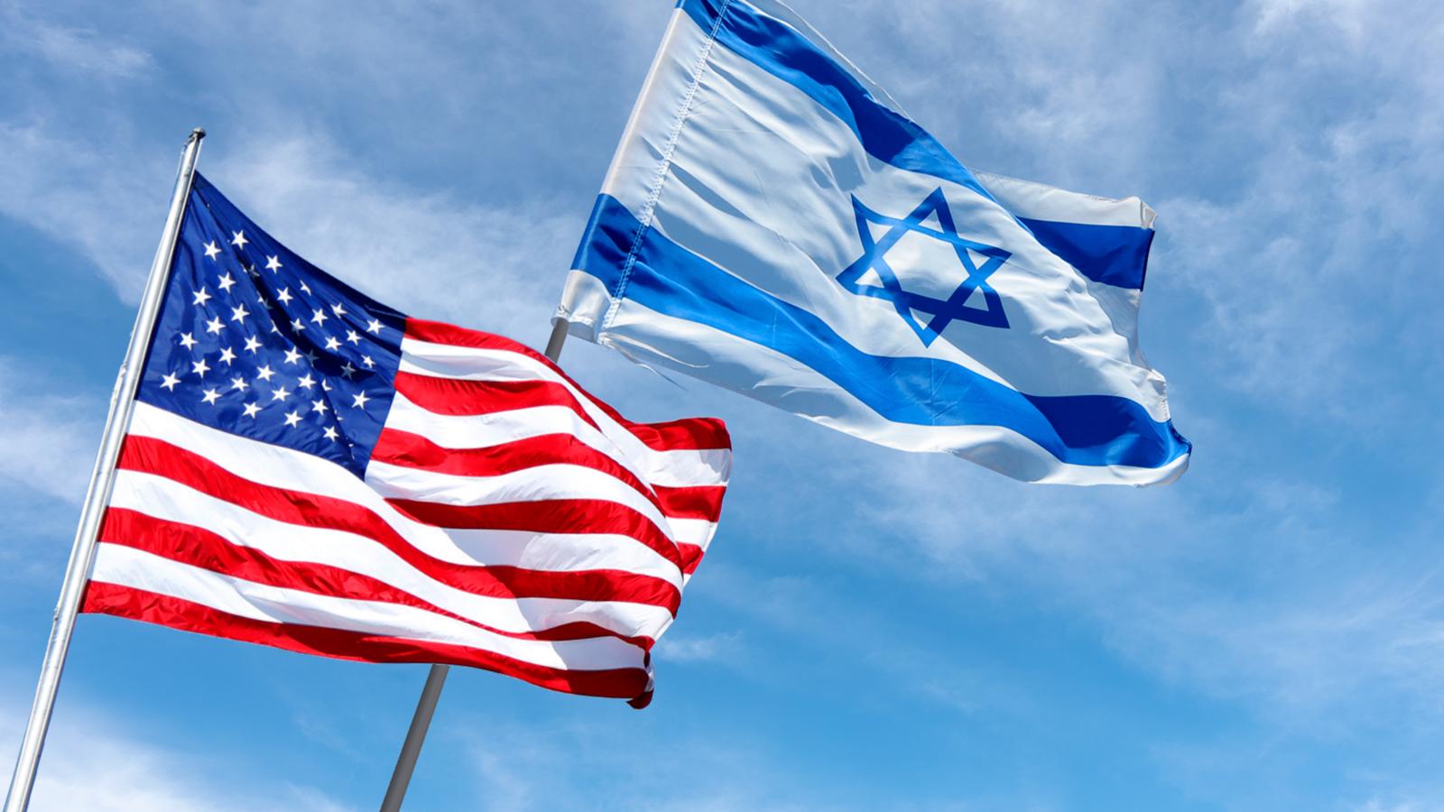 U.S., Israel flags, Jerusalem, Israel, stock photo