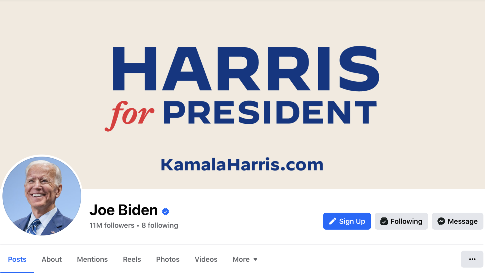 Biden's facebook page