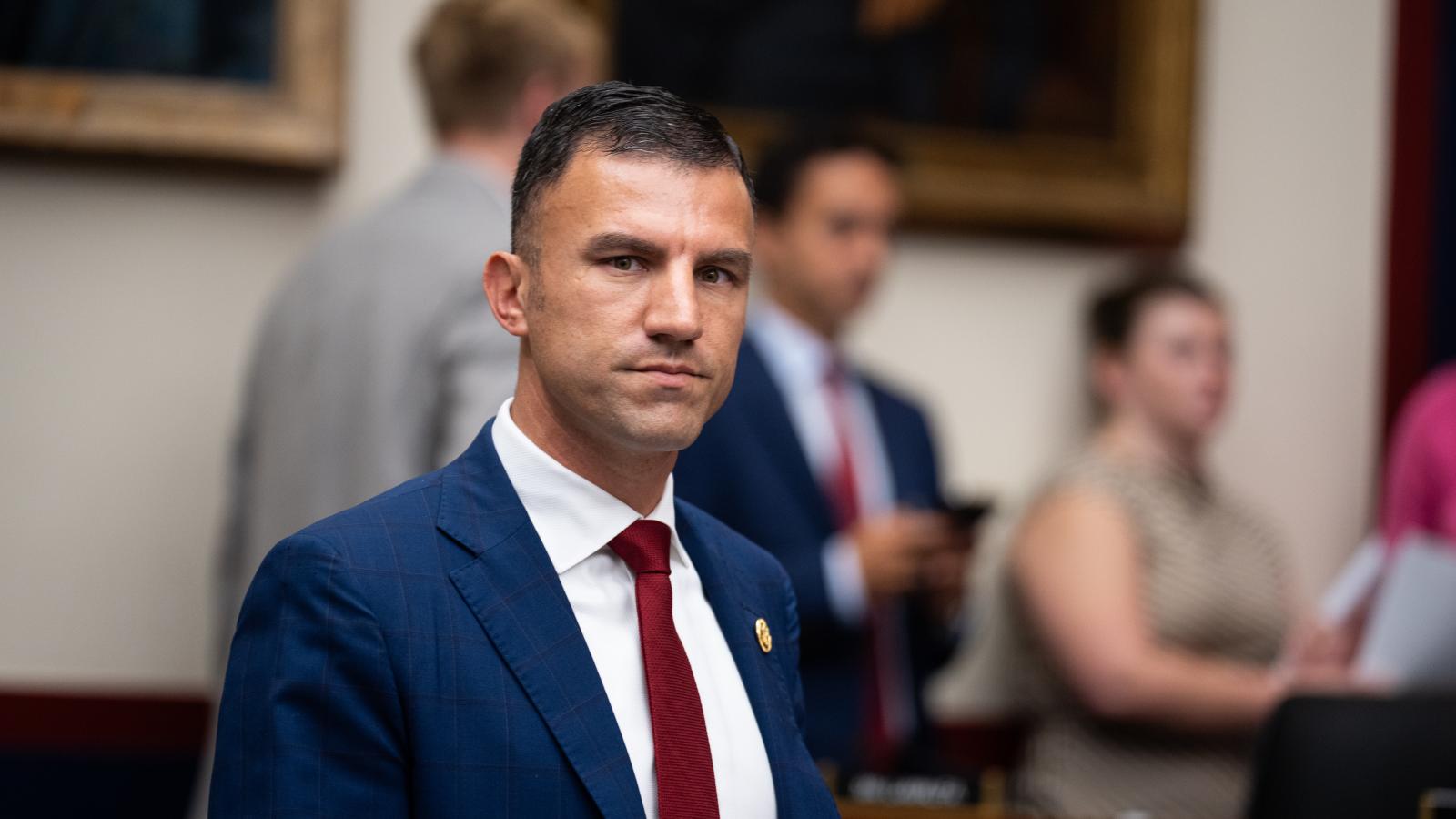 Rep. Rudy Yakym, R-Ind., arrives for the House Transportation Committee hearing on "Oversight of the Department of Transportation's Policies and Programs and Fiscal Year 2025 Budget Request" in the Rayburn House Office Building on Thursday, June 27, 2024. 